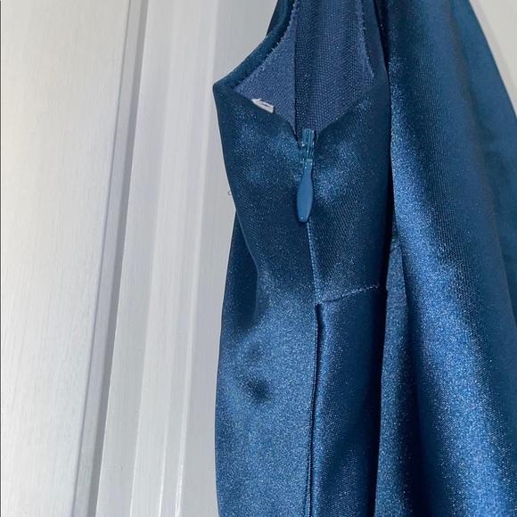 Lulu's Blue Slip Dress with Spaghetti Straps and Slit for Cocktail - Picture 5 of 6